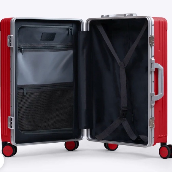 Red Carry-On Spinner Suitcase with Front Pocket - Picture 4 of 6